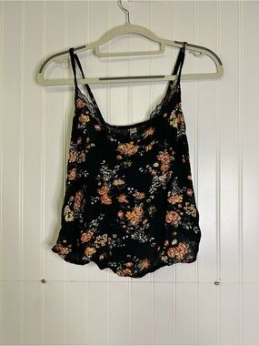 Beauties Girls Floral Lace-Trim Black Cami Tank Top Size Large